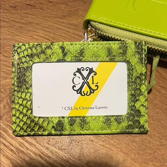 NWT CXL by Christian Lacroix Vierre Python Smooth Zip Around Lime Green Wallet - Picture 7 of 13